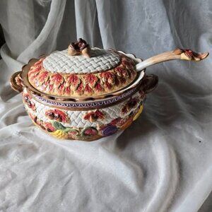 Rare FITZ & FLOYD "Harvest Times" Omnibus Tureen & Ladle